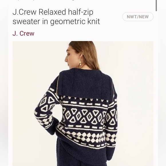 SALE!Jcrew Relaxed Half Zip Sweater Geometric Knit - Picture 2 of 8